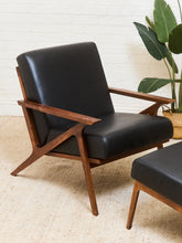 Load image into Gallery viewer, Black Leather Chair and Ottoman