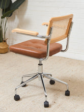 Load image into Gallery viewer, Blonde Rattan and Brown Seat Office Chair