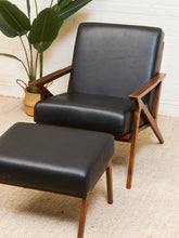 Load image into Gallery viewer, Black Leather Chair and Ottoman