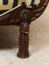 Load image into Gallery viewer, Vintage Victorian Chaise Lounge Sofa Carved Wood Frame in Kuba Maze Fabric