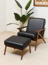Load image into Gallery viewer, Black Leather Chair and Ottoman