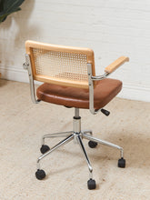 Load image into Gallery viewer, Blonde Rattan and Brown Seat Office Chair