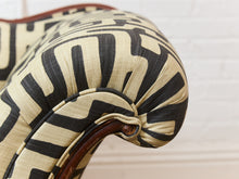 Load image into Gallery viewer, Vintage Victorian Chaise Lounge Sofa Carved Wood Frame in Kuba Maze Fabric