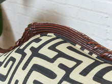 Load image into Gallery viewer, Vintage Victorian Chaise Lounge Sofa Carved Wood Frame in Kuba Maze Fabric