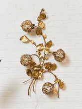 Load image into Gallery viewer, Midcentury Electric Tole Gold Gilt Sconce Leaf & Hydrangea Design Att. Hans Kogl