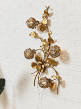 Load image into Gallery viewer, Midcentury Electric Tole Gold Gilt Sconce Leaf & Hydrangea Design Att. Hans Kogl
