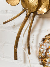 Load image into Gallery viewer, Midcentury Electric Tole Gold Gilt Sconce Leaf & Hydrangea Design Att. Hans Kogl