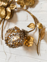 Load image into Gallery viewer, Midcentury Electric Tole Gold Gilt Sconce Leaf & Hydrangea Design Att. Hans Kogl