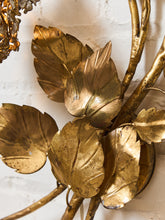 Load image into Gallery viewer, Midcentury Electric Tole Gold Gilt Sconce Leaf & Hydrangea Design Att. Hans Kogl
