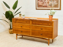 Load image into Gallery viewer, 1960s Broyhill Sculptra Mid Century Walnut 6 Drawer Lowboy Dresser