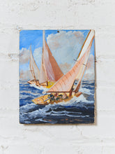 Load image into Gallery viewer, Vintage Rolling Waves Sailboat Painting