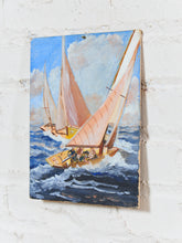Load image into Gallery viewer, Vintage Rolling Waves Sailboat Painting