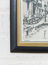 Load image into Gallery viewer, Vintage Dry Dock Harbor Scene Black and White Architectural Print Framed
