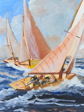 Load image into Gallery viewer, Vintage Rolling Waves Sailboat Painting