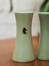 Load image into Gallery viewer, Mid-century Modern salt and Pepper, Shakers Olive Ceramic