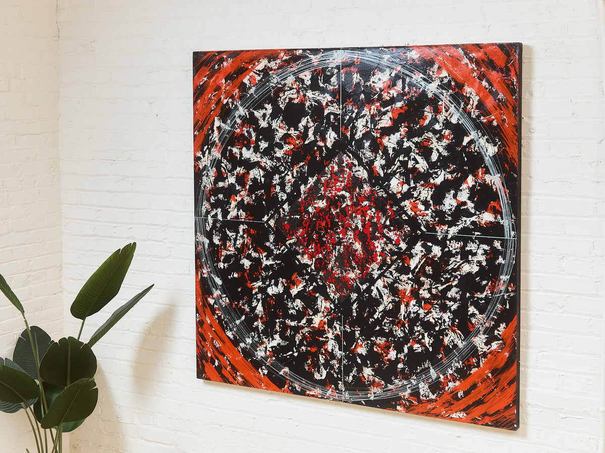 Red Geometric Acrylic Abstract Mandala Museum Painting in Red by