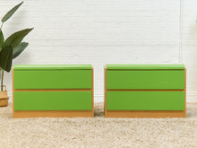 Load image into Gallery viewer, Low Profile 1970’s Kelly Green and Brass Nightstands
