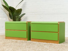 Load image into Gallery viewer, Low Profile 1970’s Kelly Green and Brass Nightstands