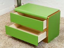 Load image into Gallery viewer, Low Profile 1970’s Kelly Green and Brass Nightstands