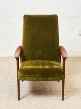 Load image into Gallery viewer, Solid Teak Westnofa Norway Olive Green Mohair Lounge Chair