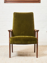 Load image into Gallery viewer, Solid Teak Westnofa Norway Olive Green Mohair Lounge Chair