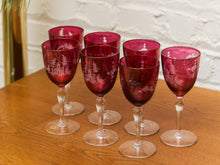 Load image into Gallery viewer, Ruby Red Bohemian Wine Glass Set of 7