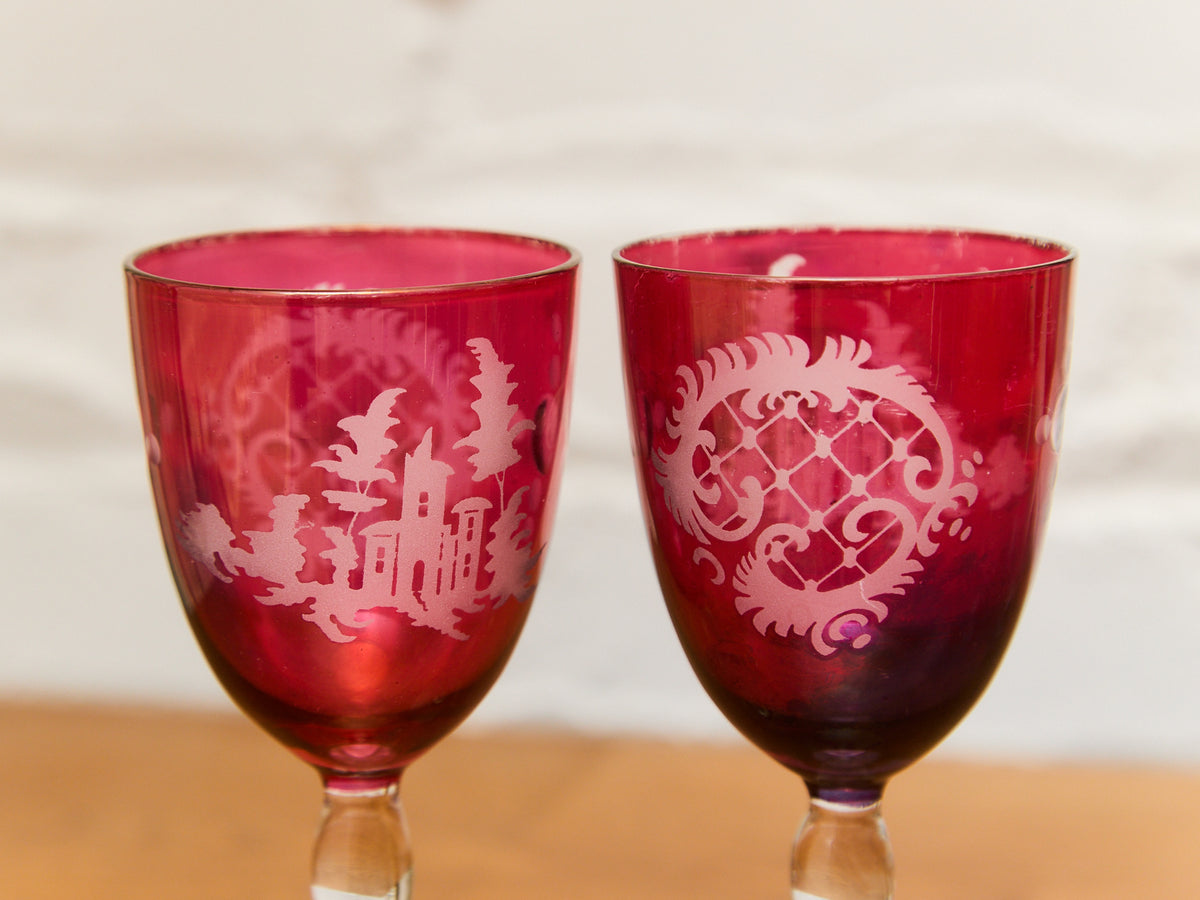 Ruby Red Bohemian Wine Glass Set of 7 – Sunbeam Vintage