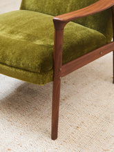 Load image into Gallery viewer, Solid Teak Westnofa Norway Olive Green Mohair Lounge Chair
