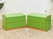 Load image into Gallery viewer, Low Profile 1970’s Kelly Green and Brass Nightstands