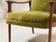 Load image into Gallery viewer, Solid Teak Westnofa Norway Olive Green Mohair Lounge Chair