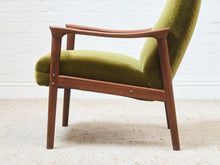 Load image into Gallery viewer, Solid Teak Westnofa Norway Olive Green Mohair Lounge Chair