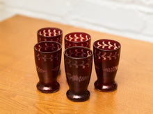 Load image into Gallery viewer, Ruby Red Bohemian Glass Liqueur Glasses Set of 5