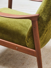Load image into Gallery viewer, Solid Teak Westnofa Norway Olive Green Mohair Lounge Chair