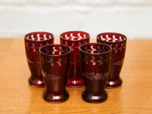 Load image into Gallery viewer, Ruby Red Bohemian Glass Liqueur Glasses Set of 5