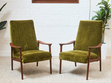 Load image into Gallery viewer, Solid Teak Westnofa Norway Olive Green Mohair Lounge Chair