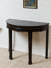 Load image into Gallery viewer, Antique Chinese Black Lacquer Demi-Lune Console Table
