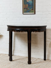 Load image into Gallery viewer, Antique Chinese Black Lacquer Demi-Lune Console Table
