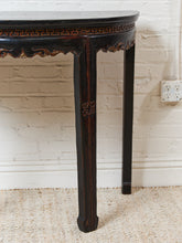 Load image into Gallery viewer, Antique Chinese Black Lacquer Demi-Lune Console Table