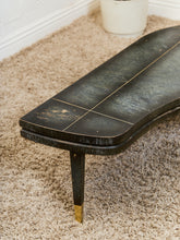 Load image into Gallery viewer, Curved Black Cerrused Distressed Coffee Table with Brass Accents