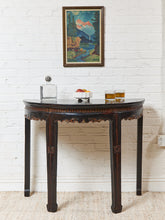 Load image into Gallery viewer, Antique Chinese Black Lacquer Demi-Lune Console Table