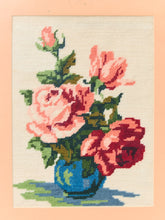 Load image into Gallery viewer, Floral Needlepoint Vintage Art