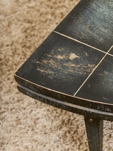 Load image into Gallery viewer, Curved Black Cerrused Distressed Coffee Table with Brass Accents