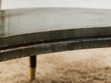 Load image into Gallery viewer, Curved Black Cerrused Distressed Coffee Table with Brass Accents