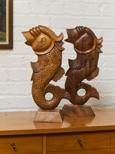 Load image into Gallery viewer, Vintage Teak Koi Carved Sculpture