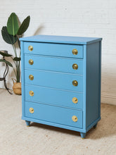 Load image into Gallery viewer, French blue 1950’s Highboy Dresser