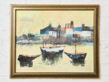Load image into Gallery viewer, Mid-century Expressionist Oil Painting Boats on the Dock