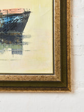 Load image into Gallery viewer, Mid-century Expressionist Oil Painting Boats on the Dock