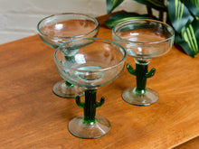 Load image into Gallery viewer, Set of 3 Handblown Cactus Margarita Glasses