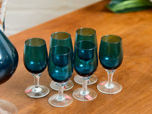 Load image into Gallery viewer, Teal Empoli Italian Glass Decanter and 6 Glasses
