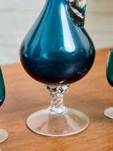 Load image into Gallery viewer, Teal Empoli Italian Glass Decanter and 6 Glasses